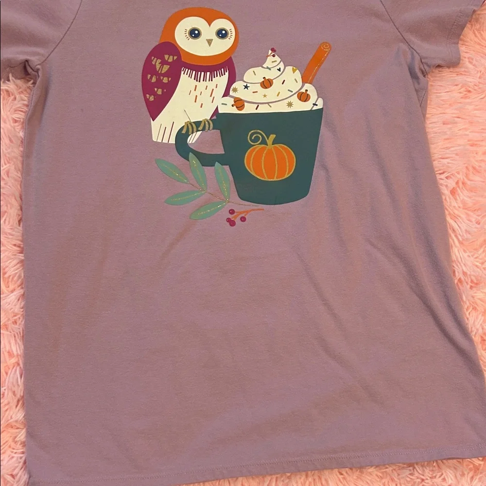 Cat & Jack Purple Tee with Owl and Pumpkin Mug Design